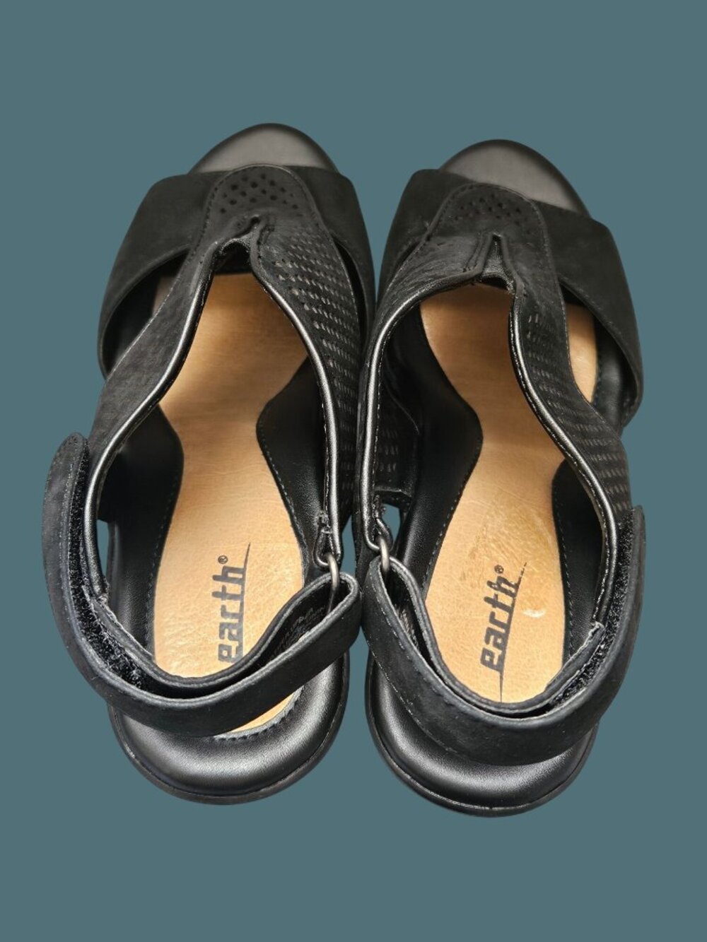 Earth Dalia Black Nubuck Peep Toe Wedge Heel Slingback Comfy Sandals Women 8B - Picture 4 of 13